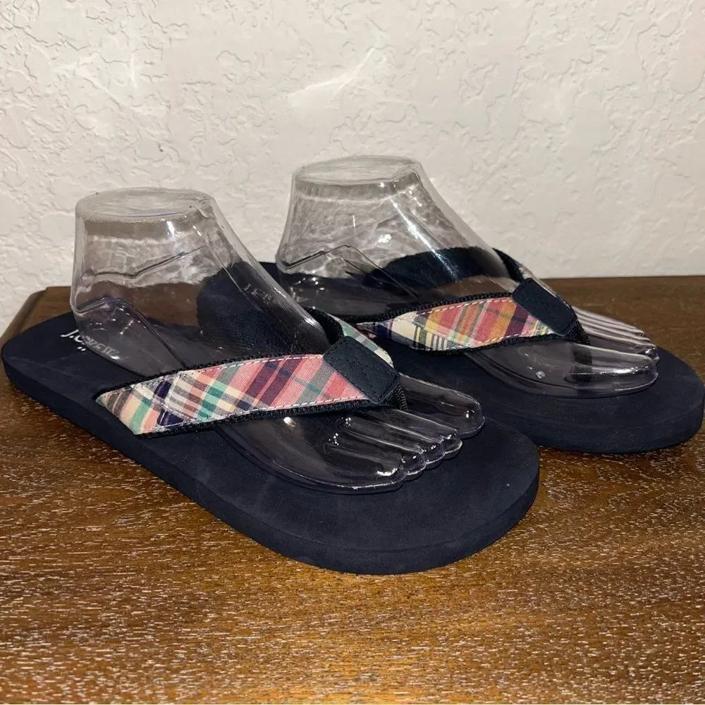 J. Crew Factory Navy Flip-Flop Sandals with Multicolor Plaid Straps - Picture 2 of 8
